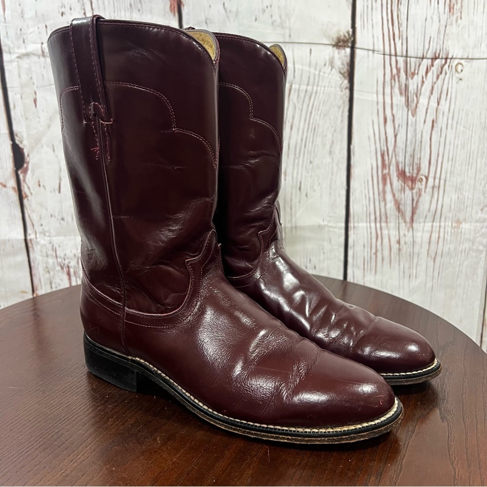 Tony Lama Vintage Cherry colored Men's Brown Leather Western Roper Boots 8B - Picture 1 of 16